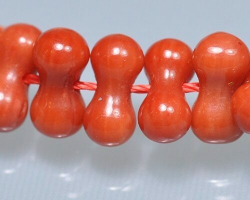 Dogbone Red Coral (Dyed) Hand-cut Beads 4x8mm | Sold By 1 Strand(9") | BS0028